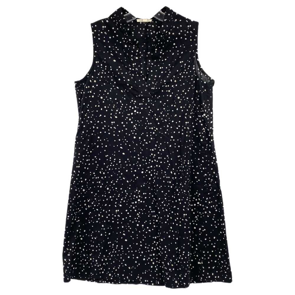 Eileen Fisher Black White Mini Dress Spotted V-Neck Sleeveless Short Petite MP